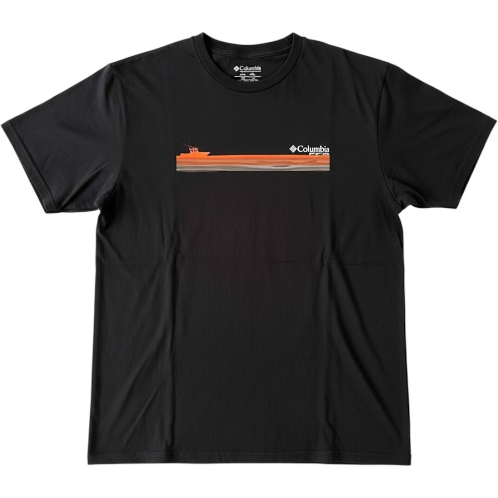 Columbia PFG Mens Black Short Sleeve Fishing Boat Sunset Graphic T-Shirt Large
